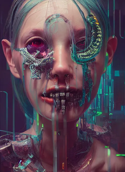 Image similar to 3 d, cyberpunk monster girl, intricate oil painting, high detail, figurative art, multiple exposure, poster art, 3 d, by tooth wu and wlop and beeple