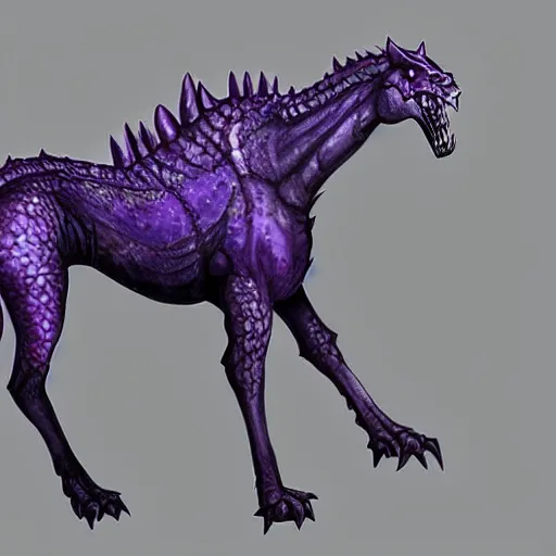 Image similar to violet fantasy crocodile horse hybrid, fantasy game art, fantasy rpg, league of legends