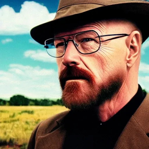 Image similar to heisenberg looking at sky where clouds are blue meth