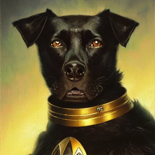 Prompt: a portrait of a black dog dogman canine star trek officer. highly detailed painting by gaston bussiere, craig mullins, j. c. leyendecker, furry