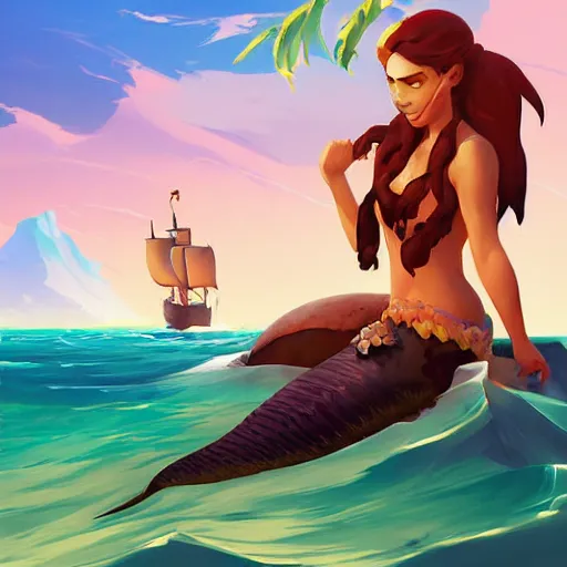 Image similar to painting mermaid treasure on sea of thieves game avatar hero smooth face median photoshop filter cutout vector, behance hd by jesper ejsing, by rhads, makoto shinkai and lois van baarle, ilya kuvshinov, rossdraws global illumination