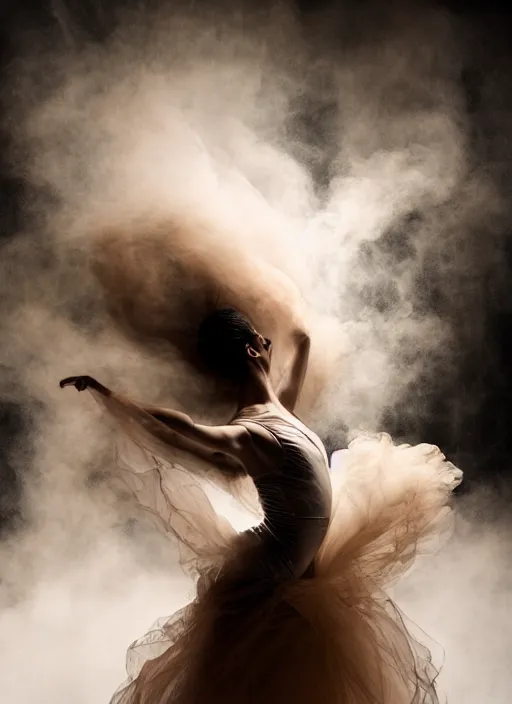 Image similar to a Photorealistic dramatic hyperrealistic render of a glamorous beautiful Female smoke dancer by Ken Brower and Deborah Ory of NYC Dance project,Lois Greenfield,Flowing cloth and smoke,Beautiful dynamic dramatic dark moody lighting,volumetric,shadows,cinematic atmosphere,Octane render,8K