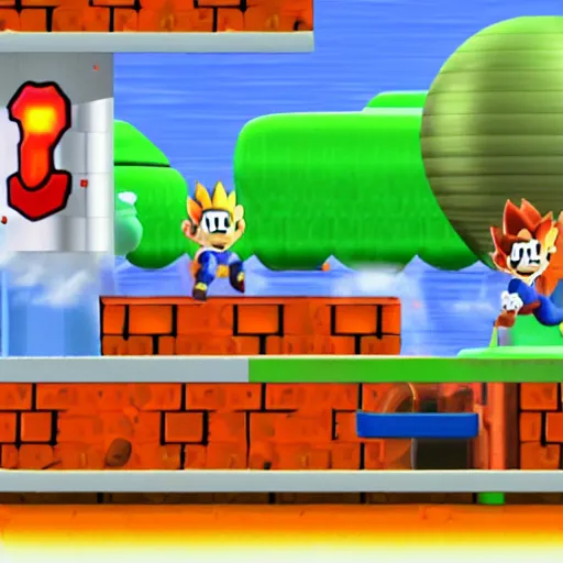 Prompt: goku walter white and mr. incredible cook uncanny meth in super mario 6 4, official screenshot