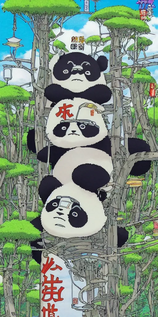 Prompt: a panda bus in like totoro, 1990s anime, full color, tarot card the chariot, highly detailed ,