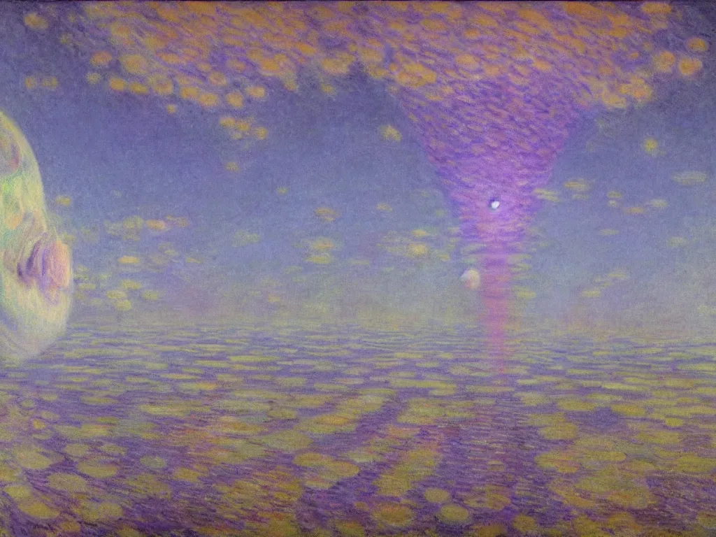 Image similar to study of the psychedelics dream bot mothership over the sublime iceberg city. painting by monet, bosch, wayne barlowe, agnes pelton, rene magritte