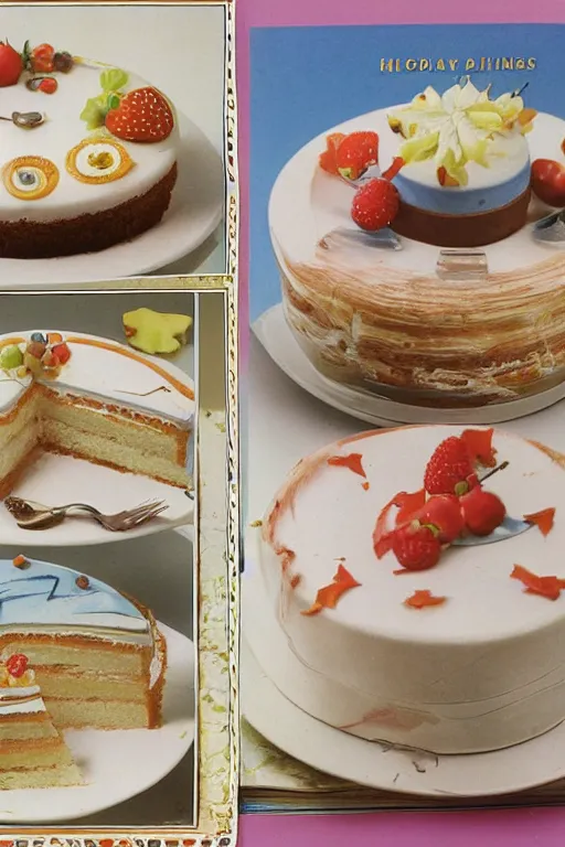 Image similar to realistic photographs of cakes from a 1 9 8 0 s dessert cookbook, highly detailed,