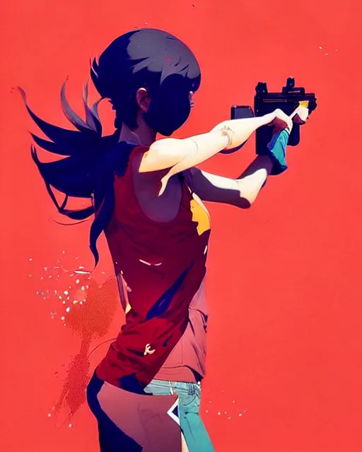 Image similar to a ultradetailed beautiful panting of a womanshooting a free throw, by conrad roset, greg rutkowski and makoto shinkai, trending on artstation