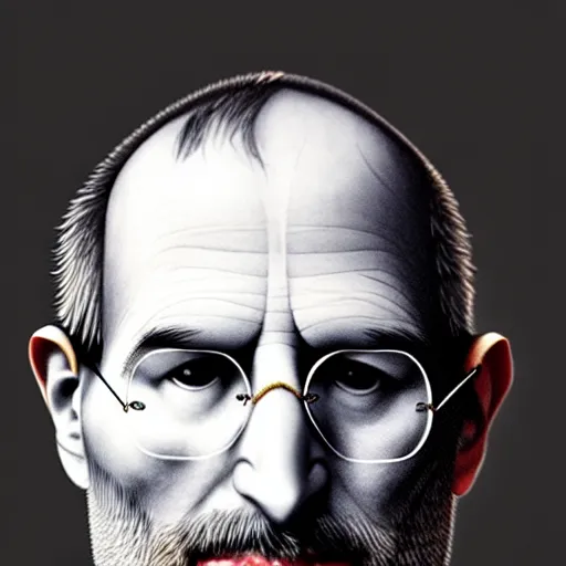 Image similar to apples arranged in the shape of a face resembling steve jobs, fantasy, intricate, elegant, highly detailed, lifelike, photorealistic, digital painting, artstation, illustration, smooth, sharp focus, art by giuseppe arcimboldo