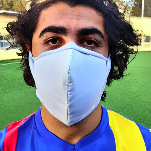 Image similar to unfit kurdish soccer player with face mask and great hair