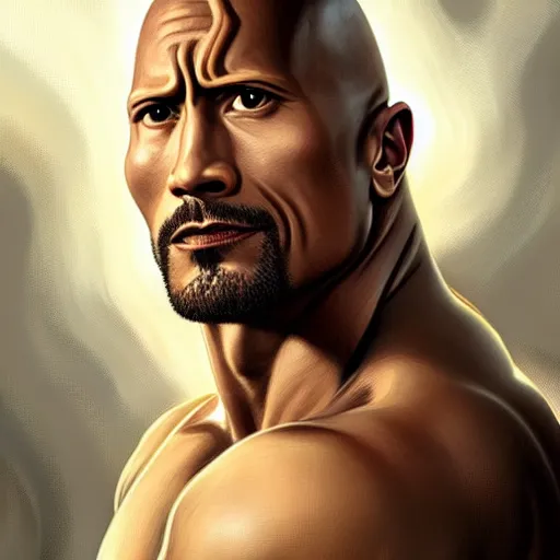 Prompt: portrait of Dwayne Johnson eating hamburgers, extra onions and ketchup, luscious patty with sesame seeds, feminine ethereal, handsome, D&D, fantasy, intricate, elegant, highly detailed, digital painting, artstation, concept art, matte, sharp focus, illustration, art by Artgerm and Greg Rutkowski and Alphonse Mucha