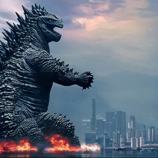 Image similar to godzilla in mumbai, film still, hyper realistic