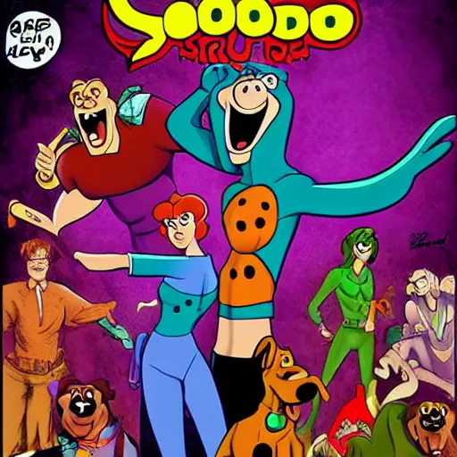 Prompt: Scooby Doo, cover art by stephen Bliss, no text, wearing a bikini, holding a gun, trending on artstation