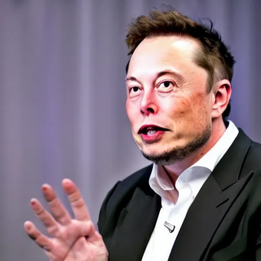 Image similar to elon musk with rhino horn angry