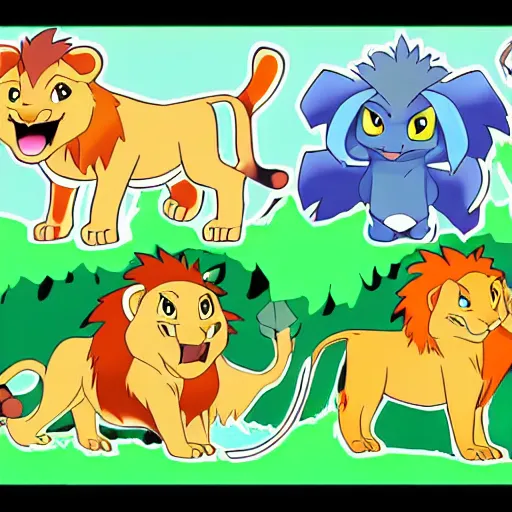 Image similar to Lion in the jungle cartoon pokemon style