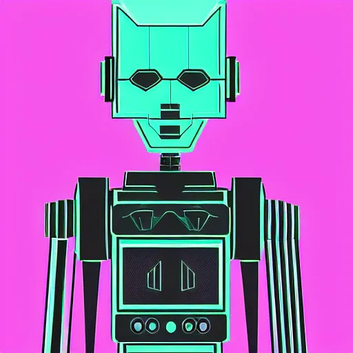 Prompt: a portrait of noir robot detective in retro colors, synthwave style, 2 d digital vector art