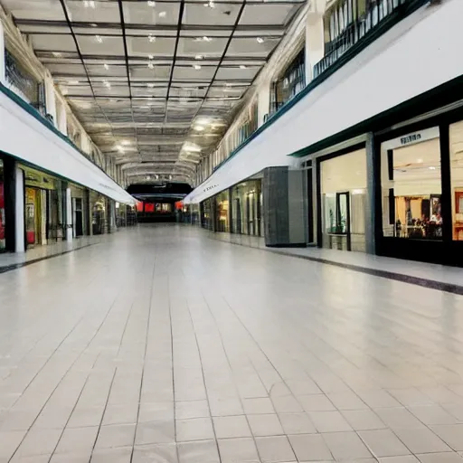 Prompt: Empty mall at night, low quality photograph, liminal space