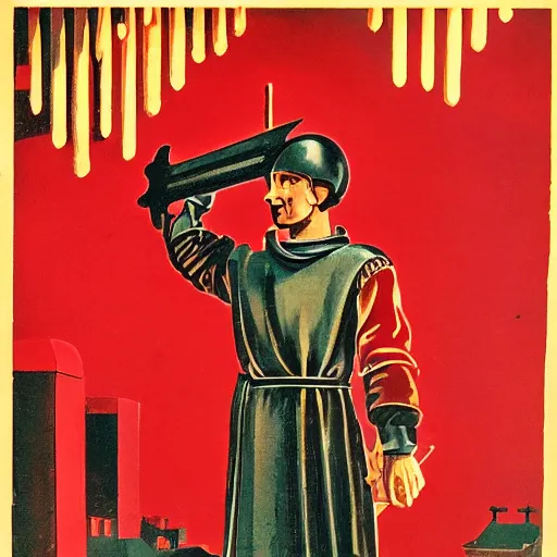 Image similar to Soviet propaganda of medieval armory