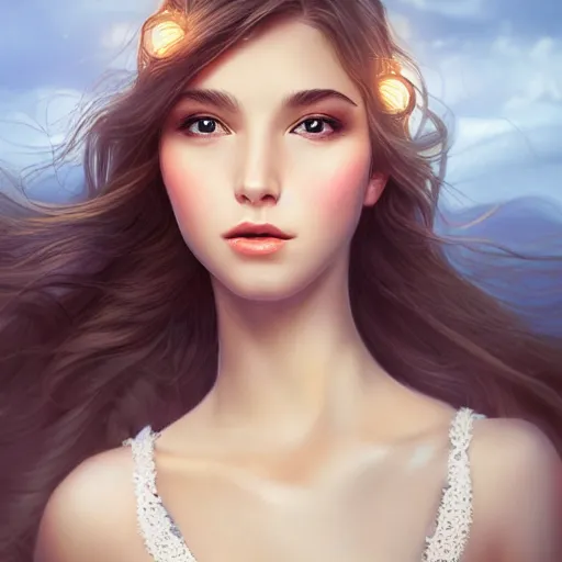 Image similar to a bored gorgeous female, photo, professionally retouched, soft lighting, wearing sundress, illuminated by moonlight, realistic, smooth face, goddess, luscious lips, perfect eyes, wide angle, sharp focus on eyes, 8 k high definition, insanely detailed, intricate, elegant, art by artgerm and wlop