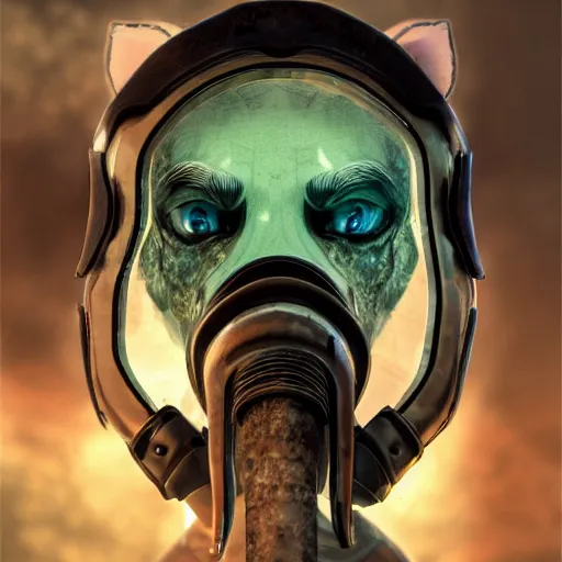 Image similar to pig zombie in gasmask, details face, photo, bloody eyes, unreal engine, digital, artstation, detailed body, heavenly atmosphere, digital art, overdetailed art, trending on artstation, cgstudio, the most beautiful image ever created, dramatic, award winning artwork, beautiful scenery