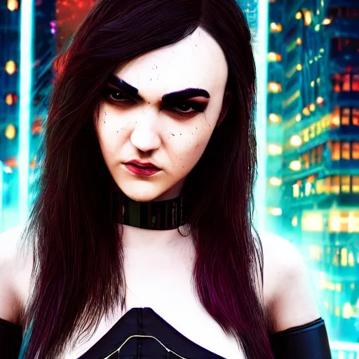 Image similar to sasha grey portrait, cyberpunk 2 0 7 7, cyberpunk judy alvarez, photorealistic, ultra detailed, neon, octane, bokeh, cinematic lighting, cyber, cyberpunk city, studio quality, feature, scars, cyberface, 8 k