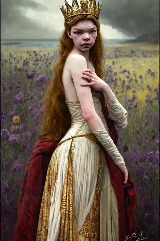 Image similar to queen's gambit!!, beth harmon!! anya taylor - joy!! perfect face!!, fantasy, intricate, elegant, highly detailed, photorealistic, artstation, concept art, smooth, sharp focus, art by john collier and albert aublet and krenz cushart and artem demura and alphonse mucha