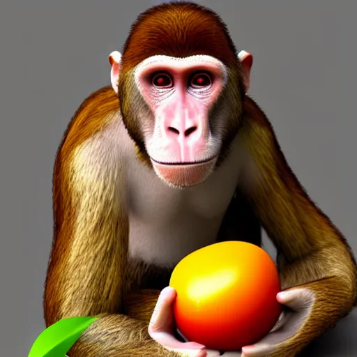 Image similar to A monkey made out of fruit, 3d render, highly detailed, hyper realistic