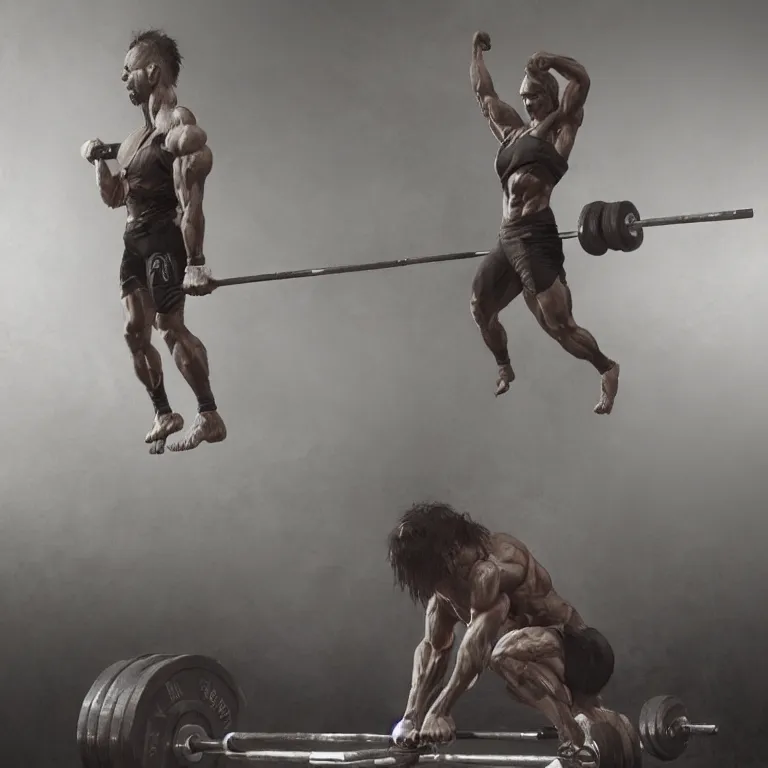 Image similar to weight lifter, 3 d render, dark art greg rutkowski