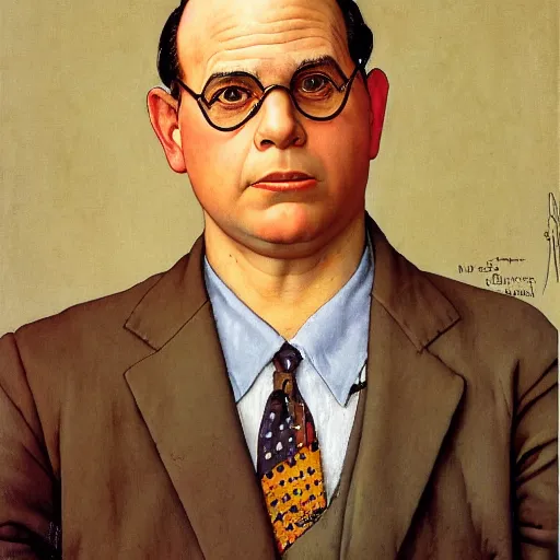 Prompt: frontal portrait of george costanza. a portrait by norman rockwell.