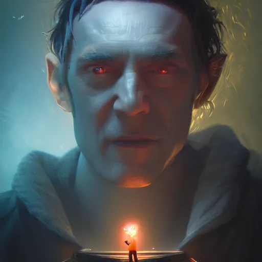 Image similar to neville goddard, huggy wuggy from poppy playtime video game, fullbody, ultra high detailed, glowing lights, oil painting, greg rutkowski, charlie bowater, beeple, unreal 5, daz, hyperrealistic, octane render, rpg portrait, dynamic lighting, fantasy art, beautiful face