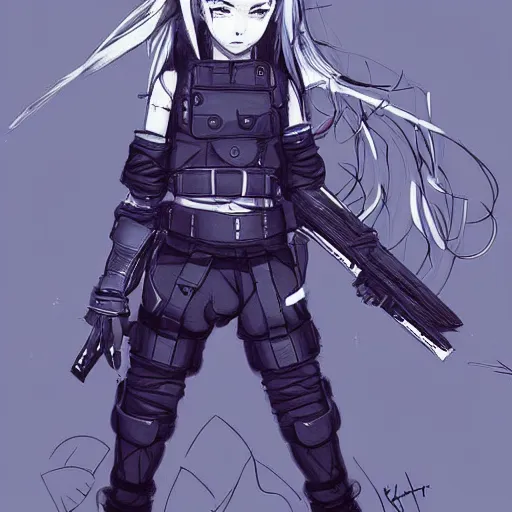 Image similar to 14 year old kristina pimenova, in the style of yoji shinkawa and naruto, epic concept art