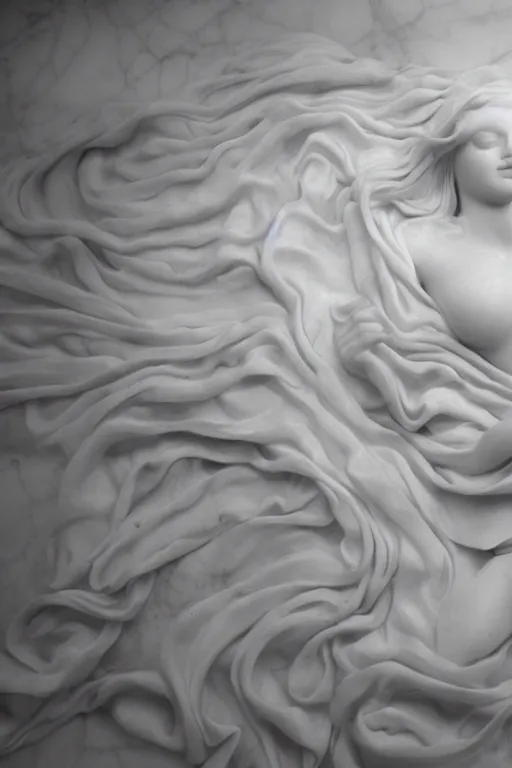 Image similar to Photo of a Marble Sculpture of Aphrodite lying on a silk cloth, fog, volumetric lighting, highly detailed, award winning, trending on artstation.