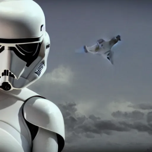 Image similar to lana del rey as a storm trooper in'star wars ', no helmet, cinematic scene, cinematic lighting, 3 5 mm