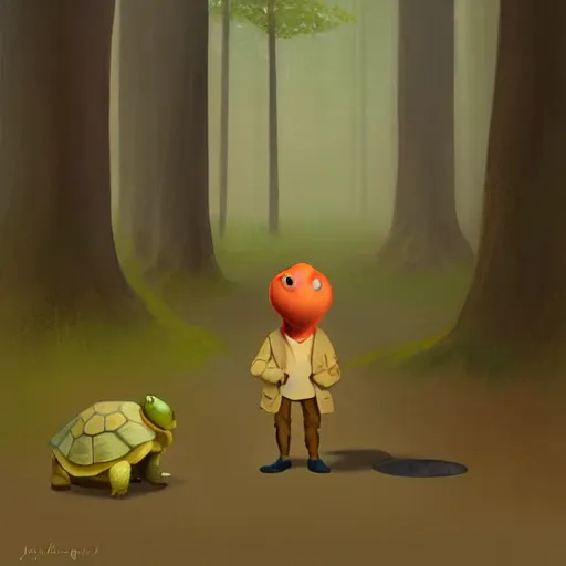 Image similar to Goro Fujita a portrait of an anthropomorphic A tortoise walking through the forest, painting by Goro Fujita, ArtStation