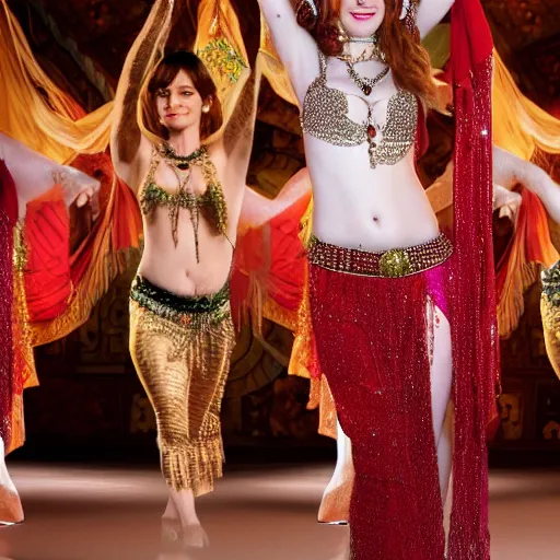 Image similar to a full body shot of emma stone as a belly dancer, arabian night, high quality, fully detailed, 4 k