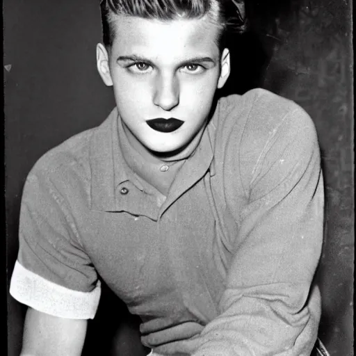 Image similar to a moderately handsome rebellious hot young guy, 1 9 4 8 photo