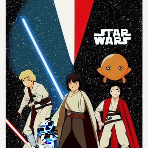 Prompt: Star Wars A New Hope poster in the style of Studio Ghibli