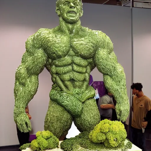 Image similar to sculpture of a bodybuilder made entirely from fresh broccoli by antoni gaudi