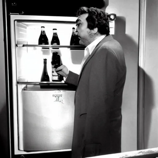 Prompt: columbo getting a beer out of the fridge