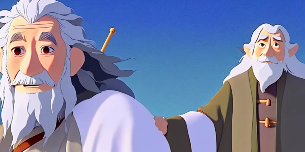 Image similar to a wholesome animation key shot of a gandalf the grey studio ghibli pixar and disney animation sharp render