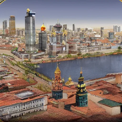 Image similar to a city of colombia been destroyed my the russian navy photo - realistic