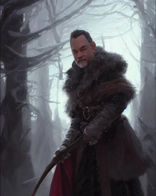 Image similar to epic portrait cinematic shot of a dnd ice wizard tom hanks, fine details. night setting. realistic shaded lighting poster by craig mullism, artgerm, jeremy lipkin and michael garmash, unreal engine, radiant light, detailed and intricate environment, digital art, trending on art station,