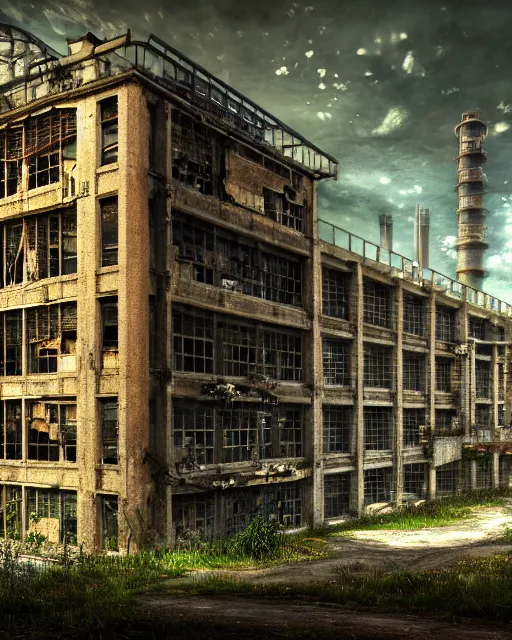 Image similar to a beautiful detailed render of industrial architecture building parking garage urbex abandoned city nature architecture unfinished building by camille pissarro, bioshock otherworldly, archdaily, wallpaper, highly detailed, trending on artstation.