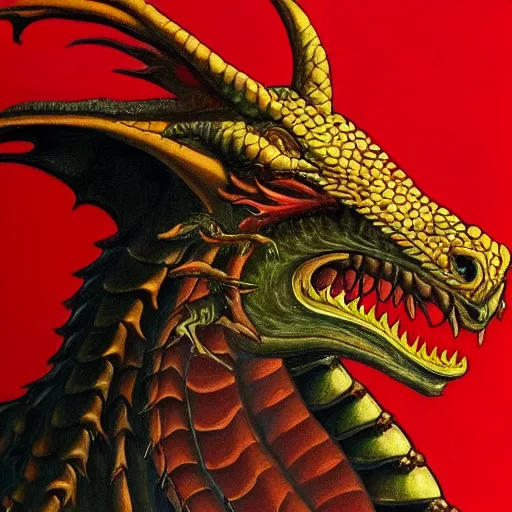 Image similar to a red dragon, profile picture, renaissance style, oil paint