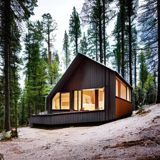 Prompt: a modern cabin in a forest