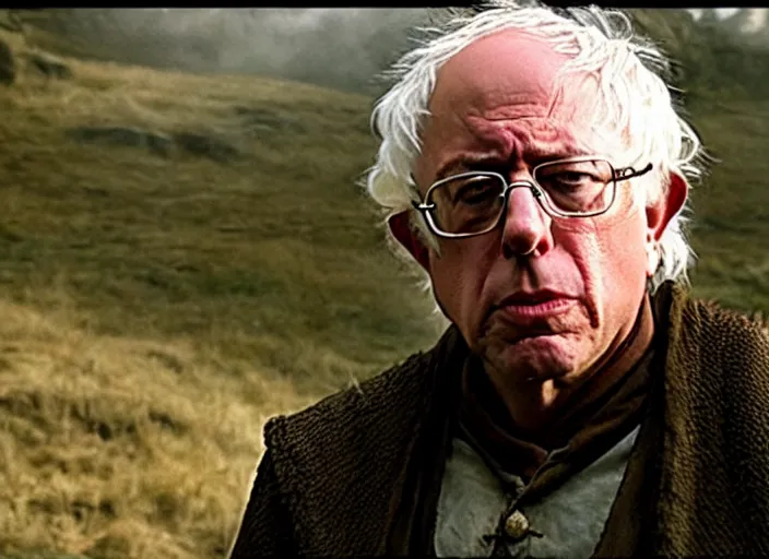 Image similar to film still of bernie sanders as frodo in lord of the rings movie, 8 k