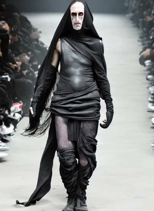 Image similar to hyperrealistic and heavy detailed rick owens avant garde runway show of batman, leica sl 2 5 0 mm, vivid color, high quality, high textured, real life