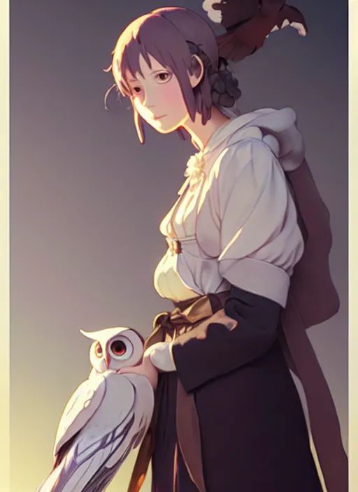 Prompt: florence nightingale with her pet owl in the pocket of her apron, trending on pixiv fanbox, painted by greg rutkowski makoto shinkai takashi takeuchi studio ghibli