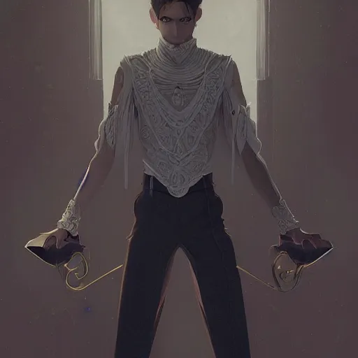 Image similar to fantasy, a skinny young male magician, highly detailed, intricate, smooth, characterized by roman shipunov, etienne hebinger, atey ghailan, cgsociety, cynical realism, fantasy art, 2 d game art