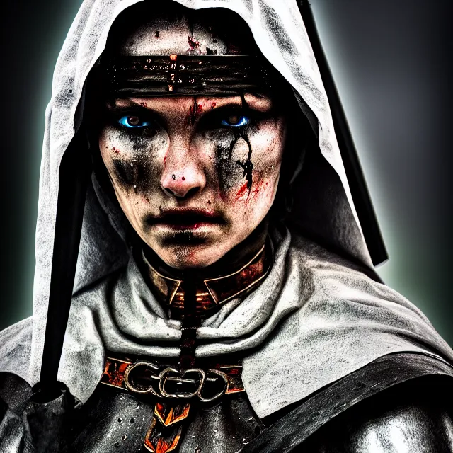 Prompt: photo of acyberpunk nun warrior highly detailed 8 k hdr smooth sharp focus high resolution award - winning photo