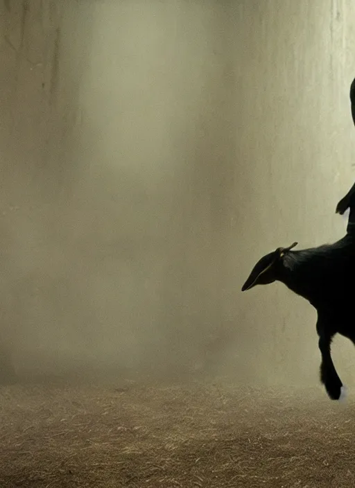 Prompt: film still of a goat as neo in the matrix, gameplay, 8 k, hd